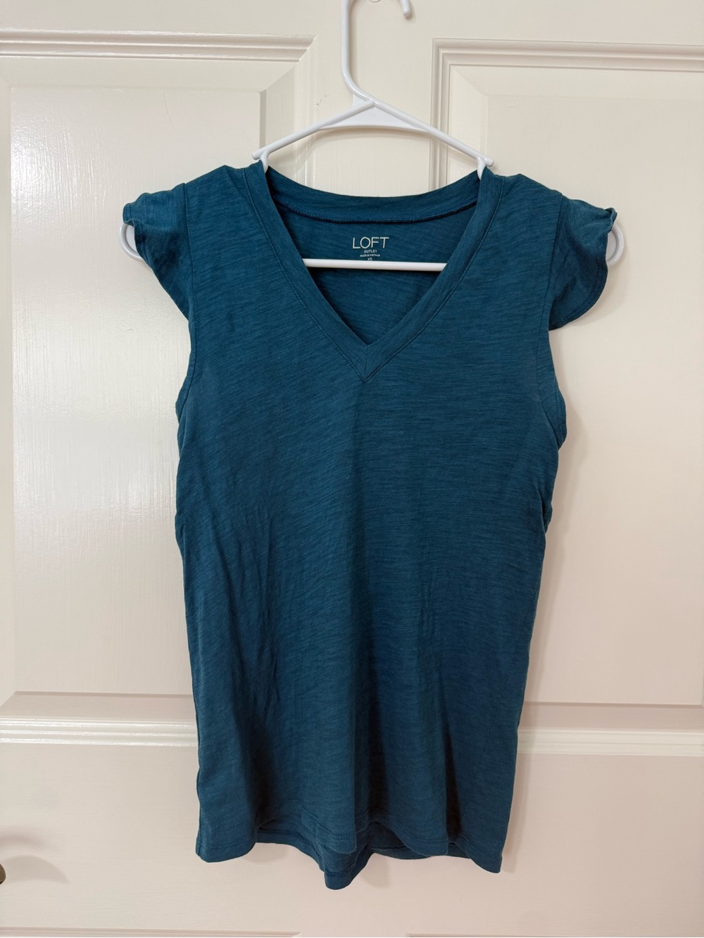LOFT Teal V-Neck Ruffle Sleeve Tank
